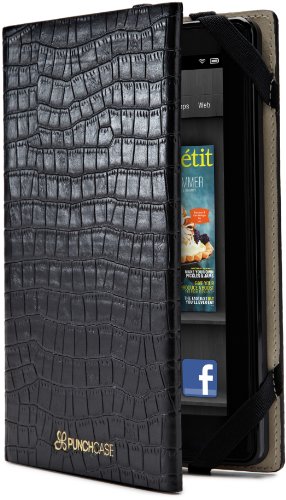 PUNCHCASE Barberry Easel Standing Case, Black Croco – Made for Kindle Fire (does not fit Kindle Fire HD)