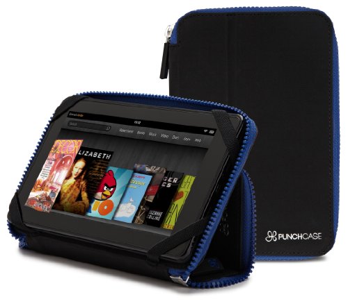 PUNCHCASE Ace Zip Around Standing Case, Black/Royal Blue – Made for Kindle Fire