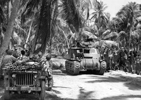 Battle of Makin: Column of M3 tanks