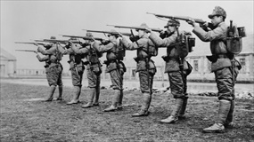 Operation August Storm: Manchukuo army recruits during rifle training